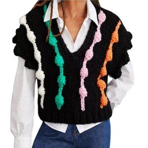 Anthropologie Maeve Chunky Knit Bobble Sweater Vest Black Multi One Size